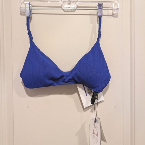 VIX PAULA HERMANNY Ribbed Triangle Bikini Top In Cobalt Blue Size Large - Picture 1 of 9